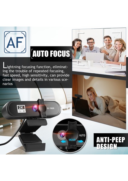 F Fityle 1080 P / 2 K / 4 K Hd Web Kamerası Web Kamera Mikrofon, Tak ve Oyun, Video Arama Kaydı ile Otomatikokus - 2k Siyah (Yurt Dışından)
