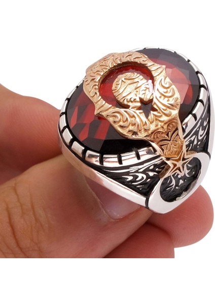 Altın Yaldızlı Ayyıldız Gümüş Erkek Yüzük