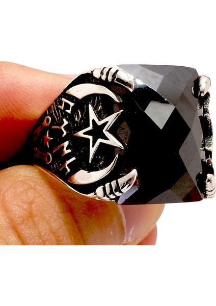 Ayyıldızlı ve Türk Yazılı Zirkon Taşlı Erkek Gümüş Yüzük fiyatları