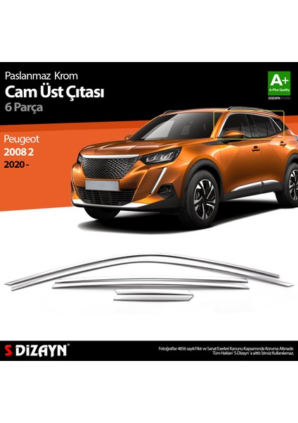 Peugeot 2008 2 Krom Cam Üst Çıtası 6 Prç 2020-2023