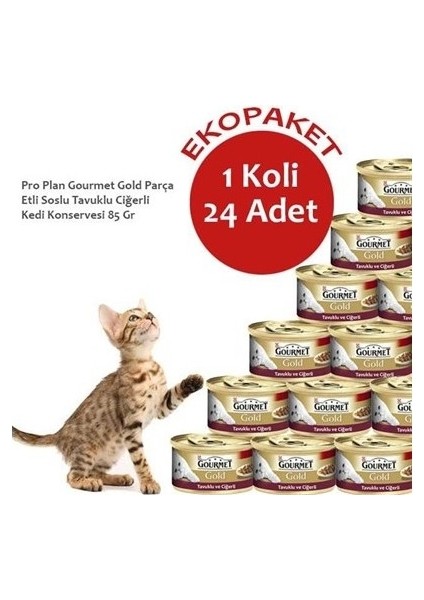 Tavuklu ve Ciğerli Parça Etli Soslu 24 x 85GR.