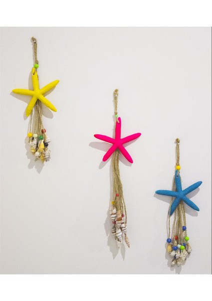 Antioch Artdesign Üçlü Deniz Yıldızı Deniz Kabuklu Duvar Bahçe Balkon Süsü Ev Dekor Hediyelik Eşya