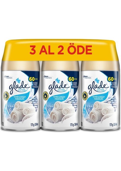 Oda Kokusu, Otomatik Sprey Yedek, 3 Al 2 Öde, Temiz Çarşaf Ferahlığı, 269ML 3'lü