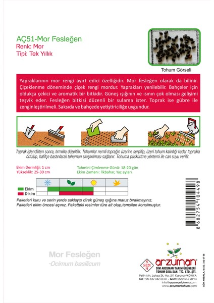 Mor Fesleğen - Mor Reyhan (Ocimum Basilicum) Çiçek Tohumu 100 Adet