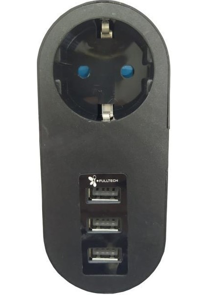 Fultech Ftr-07 Akım Korumalı 2,1A 3 USB Li Çocuk Korumalı Fiş Priz Siyah
