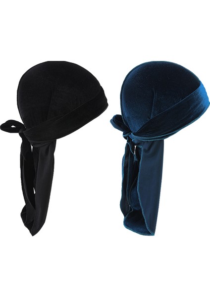F Fityle 2 Adet Kadın Erkek Kadife Bandana Şapka Uzun Kuyruk Headwrap Korsan Kemo Şapkalar (Yurt Dışından)