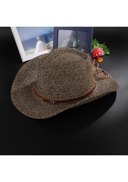F Fityle Unisex Hasır Kovboy Şapka - Kahverengi (Yurt Dışından)