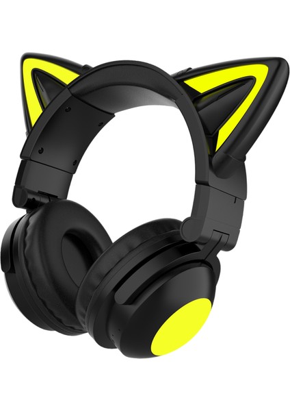 Aşırı Kulak Kulaklıklar Bluetooth 5.0, Kedi Kulağı ile Katlanabilir Stereo Kulaklık, Kulaklıklar, Dahili Mikrofon, Ev Ofisi Için Kablosuz Kulaklık - Siyah (Yurt Dışından)