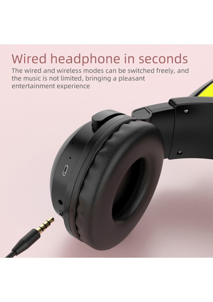 Aşırı Kulak Kulaklıklar Bluetooth 5.0, Kedi Kulağı ile Katlanabilir Stereo Kulaklık, Kulaklıklar, Dahili Mikrofon, Ev Ofisi Için Kablosuz Kulaklık - Siyah (Yurt Dışından) fırsatları