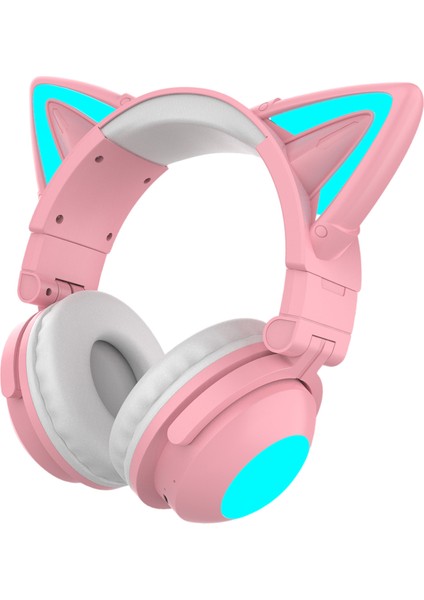 Aşırı Kulak Kulaklıklar Bluetooth 5.0, Katlanabilir Stereo Kulaklık Kedi Kulak, Kulaklık, Dahili Mikrofon, Ev Ofisi Için Kablosuz Kulaklık - Pembe (Yurt Dışından)