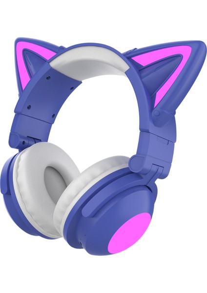Aşırı Kulak Kulaklıklar Bluetooth 5.0, Kedi Kulağı ile Katlanabilir Stereo Kulaklık, Kulaklıklar, Dahili Mikrofon, Ev Ofisi Için Kablosuz Kulaklık - Mor (Yurt Dışından)