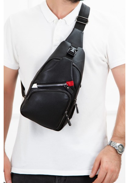 SUNI2023 USB Girişli Siyah Çapraz Çanta Bodybag