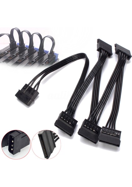 4 Pin Molex To 5 Sata Güç Kablosu Molex Ide 4 Pin To 5 Port Sata Power HDD Güç Çoklayıcı Kablosu 60 cm