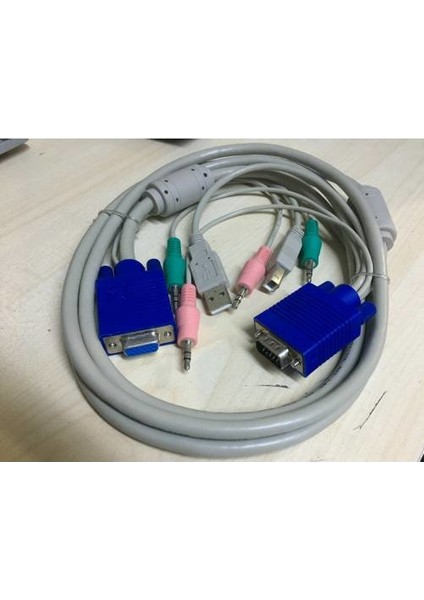 Kvm Swıtch Kablosu Dişi Erkek VGA + Stereo 3.5mm + USB A B Kwm