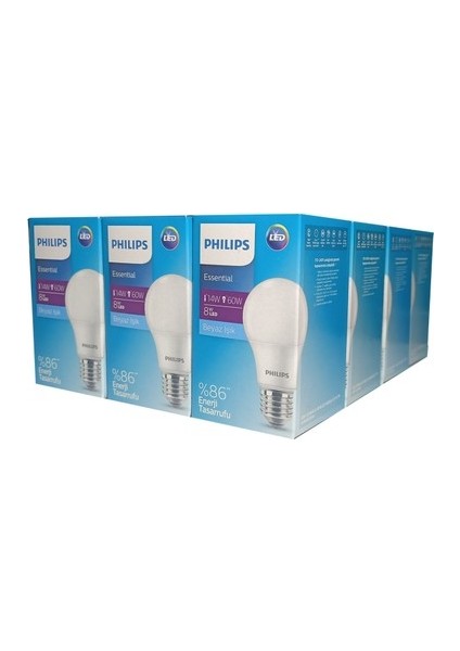 8W LED Ampul Beyaz Renk 6 Lı Paket