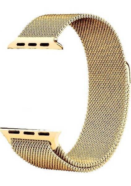 Apple Watch Uyumlu 44 mm Kılıf Metal Kayış Kordon Hasır Gold
