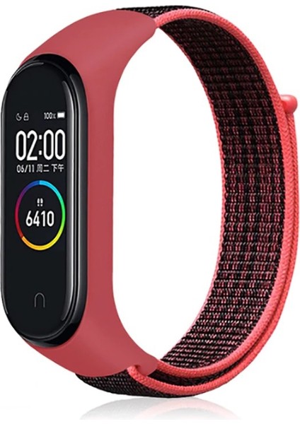 Xiaomi Mi Band 3 Kordon Kumaş Cırtcırt Kordon Velcro Bordo