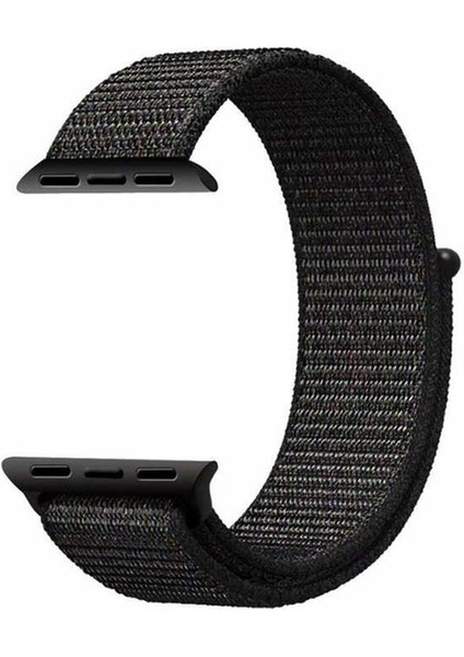 Apple Watch Uyumlu 1 2 3 4 5 44MM Kordon Kumaş Cırtcırtlı Kordon Siyah
