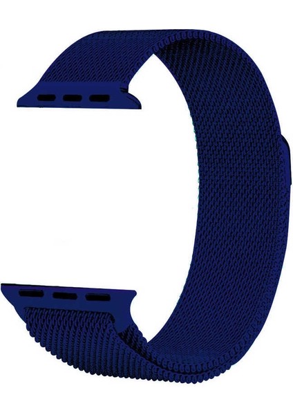 Apple Watch Uyumlu 42 mm Kılıf Metal Kayış Kordon Hasır Lacivert