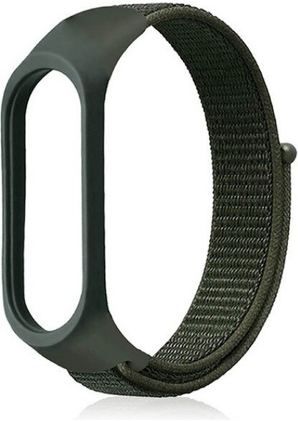 Xiaomi Mi Band 5 Kordon Kumaş Cırtcırt Kordon Velcro Koyu Yeşil