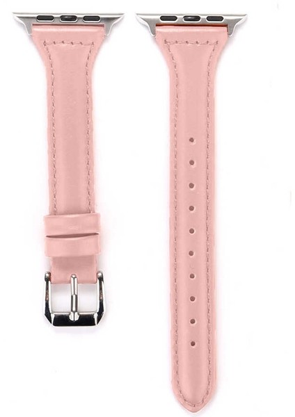 Apple Watch Uyumlu Series 4 5 44MM Kordon Deri Kordon Renkli Ince Tasarım Krd 28 Pembe