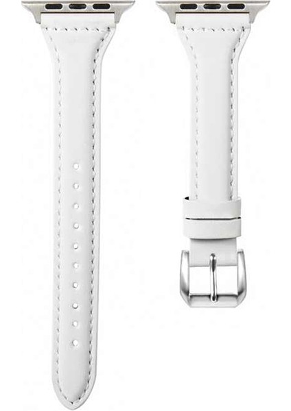 Apple Watch Uyumlu Series 4 5 42MM Kordon Deri Kordon Renkli Ince Tasarım Krd 28 Beyaz