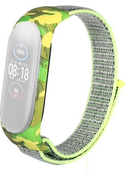 Xiaomi Mi Band 3 4 Kılıf Kumaş Cırtcırt Kamuflaj Desenli Yeşil