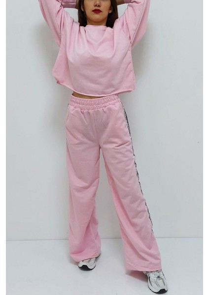 Yandan Şeritli Eşofman Takımı Pembe