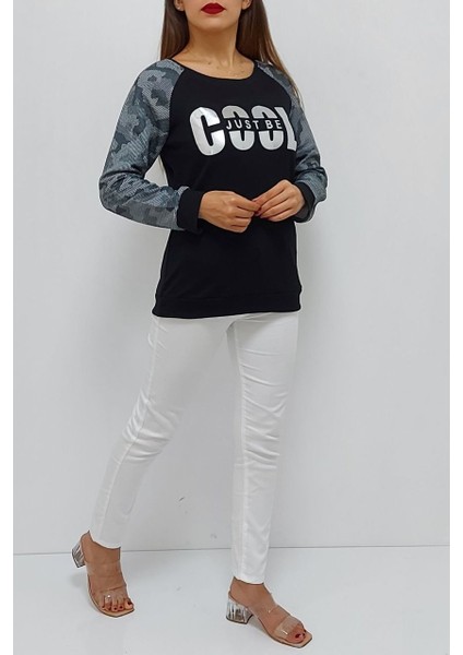 Cool Baskılı Sweatshirt Siyah