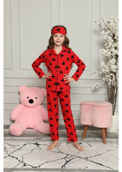 Kız Çocuk Kırmızı Mickey Desenli Pijama Takımı