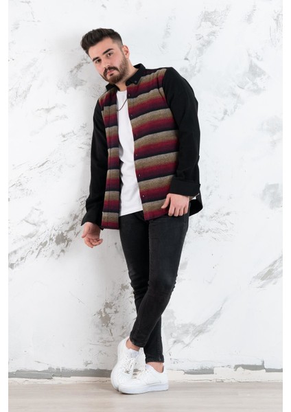Slimfit Parça Desenli Erkek Oduncu Gömlek