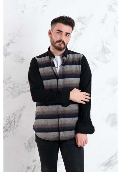 Slimfit Parça Desenli Erkek Oduncu Gömlek