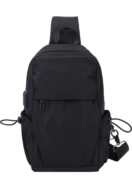 F Fityle Erkek Göğüs Çantası Omuz Paketi USB Şarj Spor Crossbody Çanta Su Geçirmez (Yurt Dışından)