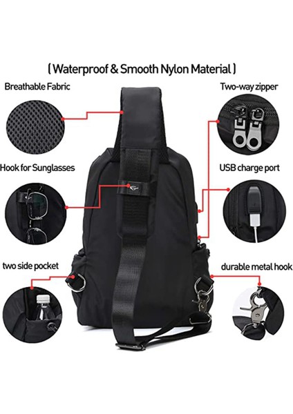 F Fityle Erkek Göğüs Çantası Omuz Paketi USB Şarj Spor Crossbody Çanta Su Geçirmez (Yurt Dışından) fiyatları