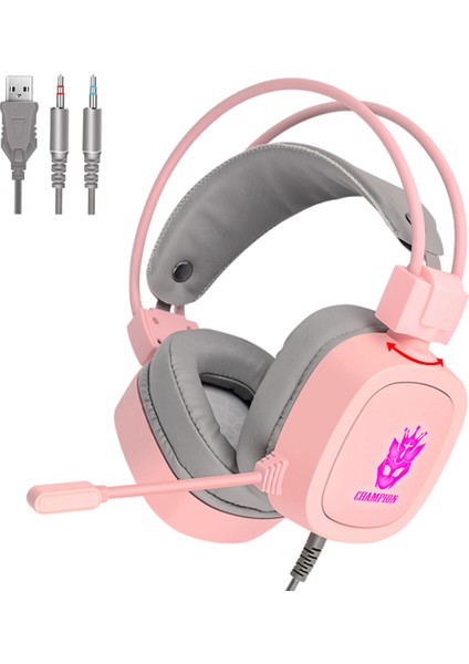 S100 Gaming Headset 7.1 Kanal 3.5mm / USB Kablolu Kulaklık Rgb Işık 50MM Sürücü Oyunu Kulaklık Gürültü Laptop Gamer Pc Için Iptal - Pembe 3.5mm (Yurt Dışından)