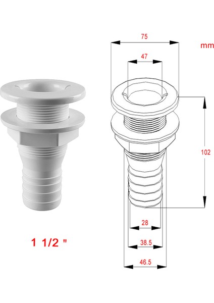 1-1 / 2 Inç Plastik Thru-Hull Sintine Pompası ve Havalandırıcı Hortum Tekneler Için Uydurma 1-1 2 Inç indirimleri