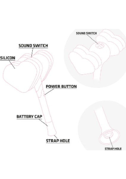 F Fityle Kalp Şeklinde LED Yanıp Sönen Işık Çekiç Oyuncak - Siyah/Pembe (Yurt Dışından)
