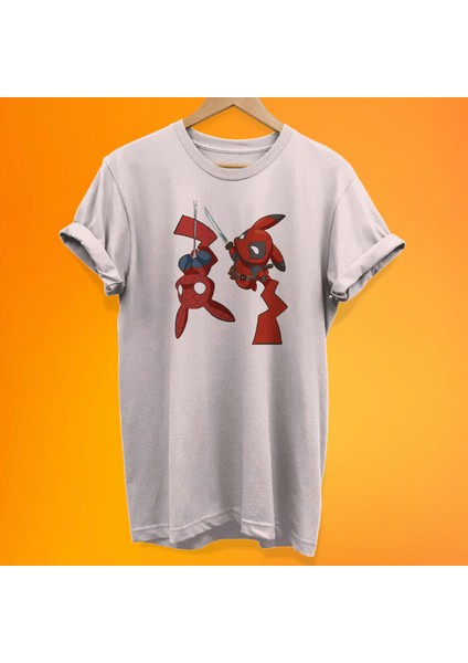 Deadpool Pikachu Baskılı %100 Pamuk Oversize T-Shirt Büyük Beden Tişört