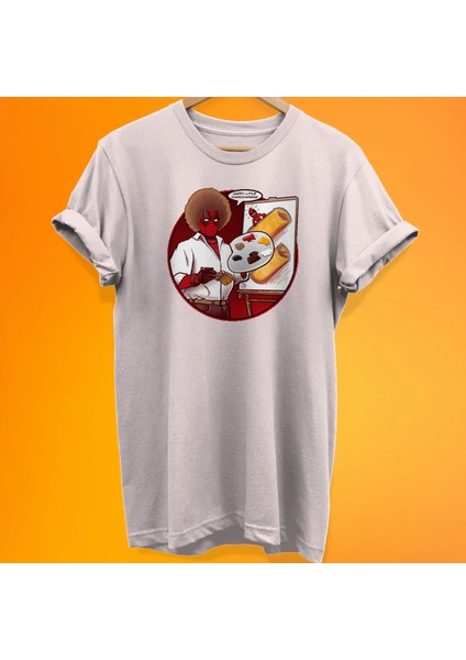 Bob Ross Deadpool Baskılı %100 Pamuk Oversize T-Shirt Büyük Beden Tişört