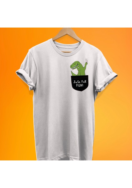Dinazor Cep Baskılı %100 Pamuk Oversize T-Shirt Büyük Beden Tişört
