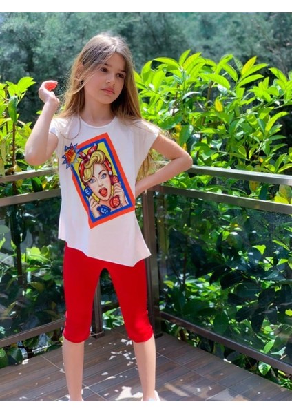 Kız Çocuk Pop Art Baskılı Oversize Bluz Renkli Tayt Ikili Takım fiyatları
