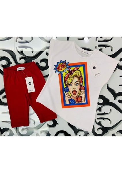 Kız Çocuk Pop Art Baskılı Oversize Bluz Renkli Tayt Ikili Takım modelleri