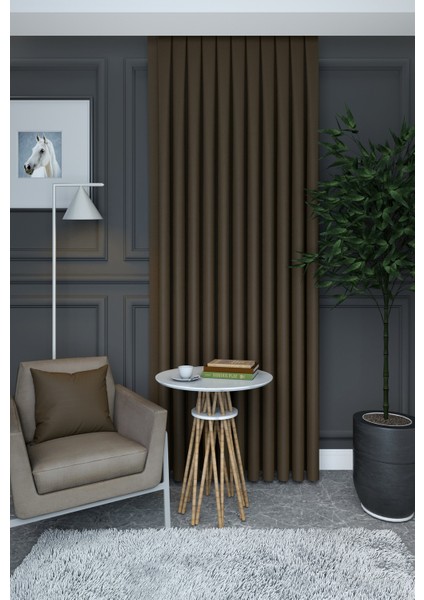Açık Kahve Düz Renk Pileli Petek Dokulu Fon Perde, 1/3 Sık Pile, Tek Kanat 50 x 240 cm