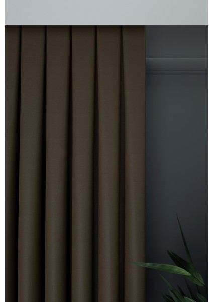 Açık Kahve Düz Renk Pileli Petek Dokulu Fon Perde, 1/3 Sık Pile, Tek Kanat 50 x 240 cm