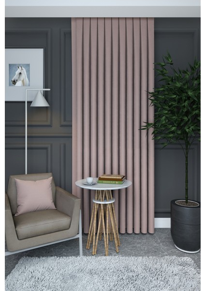 Pudra Düz Renk Pileli Petek Dokulu Fon Perde, 1/3 Sık Pile, Tek Kanat 50 x 240 cm