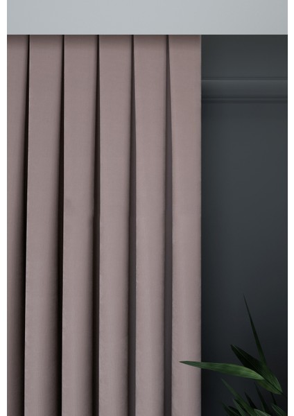 Pudra Düz Renk Pileli Petek Dokulu Fon Perde, 1/3 Sık Pile, Tek Kanat 50 x 240 cm