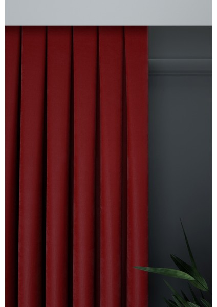 Kırmızı Düz Renk Pileli Petek Dokulu Fon Perde, 1/3 Sık Pile, Tek Kanat 50 x 240 cm