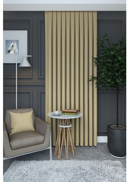 Koyu Krem Düz Renk Pileli Petek Dokulu Fon Perde, 1/2 Seyrek Pile, Tek Kanat 50 x 270 cm