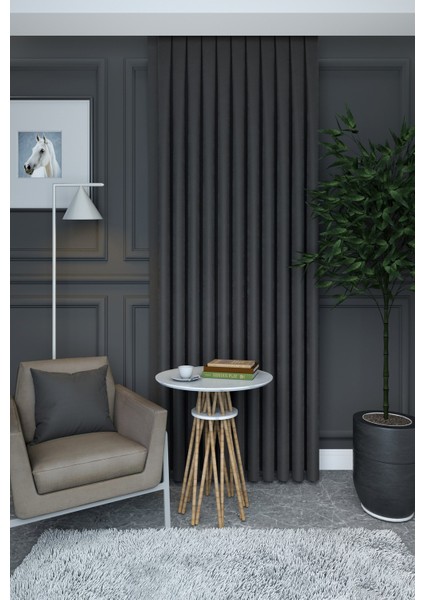 Koyu Gri Düz Renk Pileli Petek Dokulu Fon Perde, 1/3 Sık Pile, Tek Kanat 80 x 260 cm
