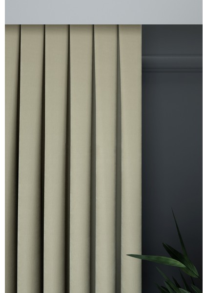 Krem Düz Renk Pileli Petek Dokulu Fon Perde, 1/3 Sık Pile, Tek Kanat 50 x 240 cm
